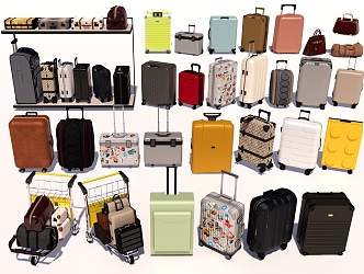 Luggage luggage trolley suitcase color luggage cartoon luggage launch 3d model