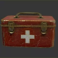 Vintage Red Metal First Aid Kit With White Cross Handle And Clasps