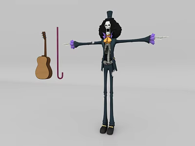 Game Movie Character Skeleton With Top Hat Black Outfit Purple Gloves Outstretched Arms And Guitar 3d model