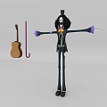 Game Movie Character Skeleton With Top Hat Black Outfit Purple Gloves Outstretched Arms And Guitar