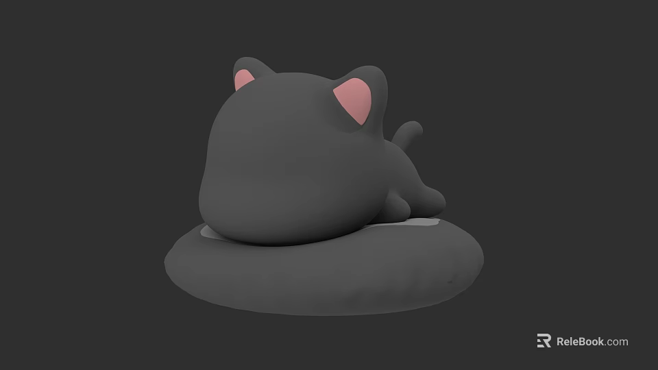 Cute Gray Cat Plush Toy With Pink Ears Lying On Soft Cushion 3d model 