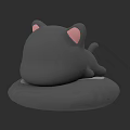Cute Gray Cat Plush Toy With Pink Ears Lying On Soft Cushion