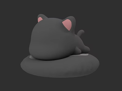Cute Gray Cat Plush Toy With Pink Ears Lying On Soft Cushion 3d model