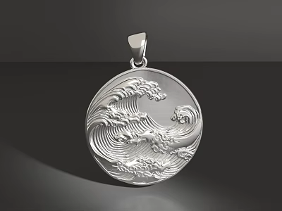 Unique Silver Pendant Featuring Intricate Wave Pattern Design For Fashion Jewelry 3d model