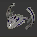 Modern White And Blue Spacecraft With Curved Wings For Space Exploration