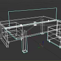 Modern Office Desk With White Tabletop Grey Divider Panel Wooden Drawer Cabinets And Metal Legs
