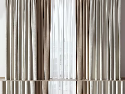 Modern Beige Linen Curtains With Sheer White Liner For Window Interior Decoration 3d model