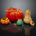 Colorful Decorative Pumpkin Ornament Set With Smiling Faces And Bead Decorations 3d model