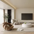 Cozy Modern Living Room Interior With White Sofa Round Coffee Table TV And Floor Lamp