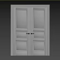 White Double Hinged Doors With Panel Design And Metal Handles On Dark Wall