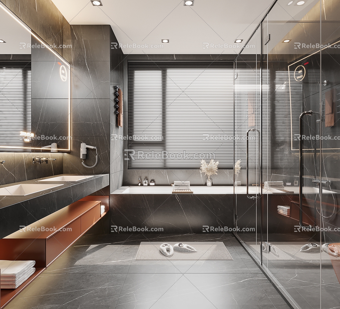 Dark Style Bathroom Bathroom Cabinet Bathtub 3d model