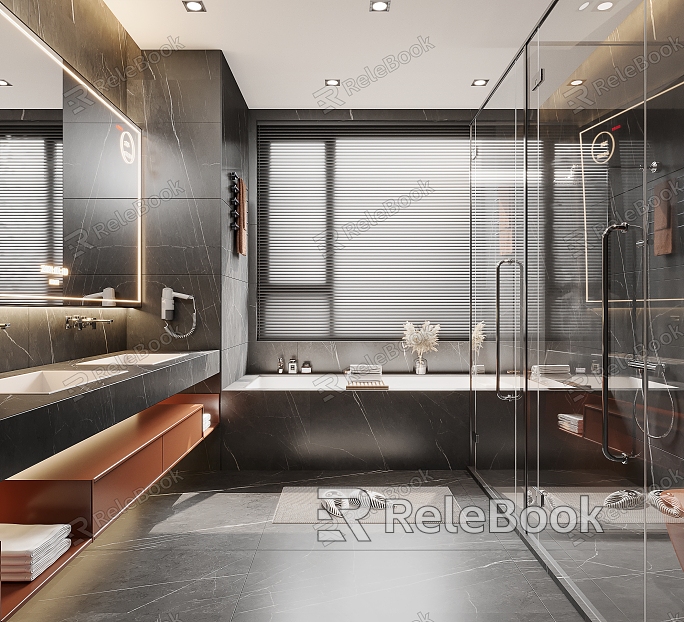 Dark Style Bathroom Bathroom Cabinet Bathtub model