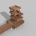 Wooden Multi Level Tower Featuring Staircase Boardwalk And Platform Structure Design 3d model