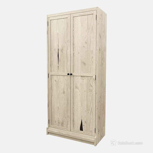 Light Wood Modern Wardrobe With Double Doors And Simple Black Handles 3d model 