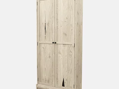 Light Wood Modern Wardrobe With Double Doors And Simple Black Handles 3d model
