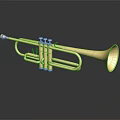 Shiny Golden Brass Trumpet Instrument on Black Background with Reflection