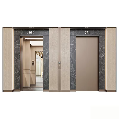 Modern Elevator Design With Marble And Wooden Accents Numbered 07 Open Closed Doors 3d model