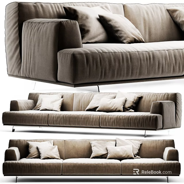 Modern Multi Seat Sofa With Beige Upholstery Plush Cushions And Metal Legs Design 3d model 