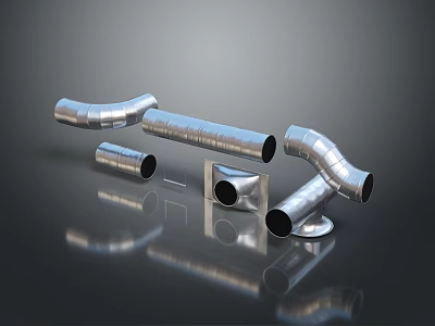 Various Metal Pipes Including Bending And Straight Tubes On Reflective Surface 3d model