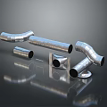 Various Metal Pipes Including Bending And Straight Tubes On Reflective Surface
