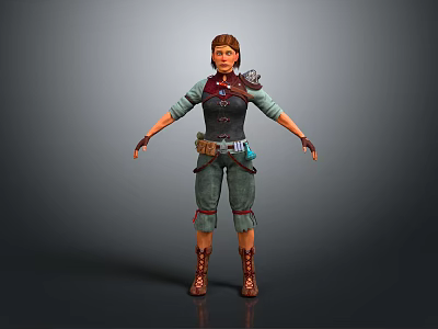 Steampunk Themed Female Character With Mechanical Arm And Leather Outfit 3d model