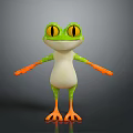Green Frog Game And Movie Character With White Belly Large Yellow Eyes And Orange Limbs