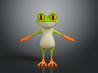 Green Frog Game And Movie Character With White Belly Large Yellow Eyes And Orange Limbs 3d model