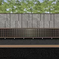 Modern Feature Wall Design With Stone Surface Metal Strips Green Trees And Water Reflection Elements 3d model