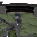 Tranquil Garden Landscape Featuring Rockery Waterfall Koi Pond Red Maple Green Trees and Modern Backdrop