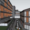 Modern Commercial Street With Glass Curtain Walls Multi Storey Buildings And Shop Fronts