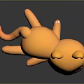 Orange Cartoon Cat Toy 3D Rendered Lying on Black Surface With Reflective Finish