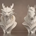 White Dragon And Horse Head Sculpture Carving With Wavy Base Design