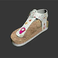 Cute Children's Sandals With White Upper Brown Sole Colorful Patterns And Pink Decoration