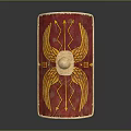 Ancient Red Shield With Golden Wings Arrows And Round Metal Boss Design