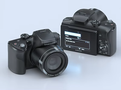 Black Digital Cameras With LCD Screen And High Resolution Lens Design 3d model
