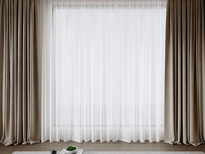 Modern Beige Curtains With Sheer Layers And Natural Light For Window Interior 3d model