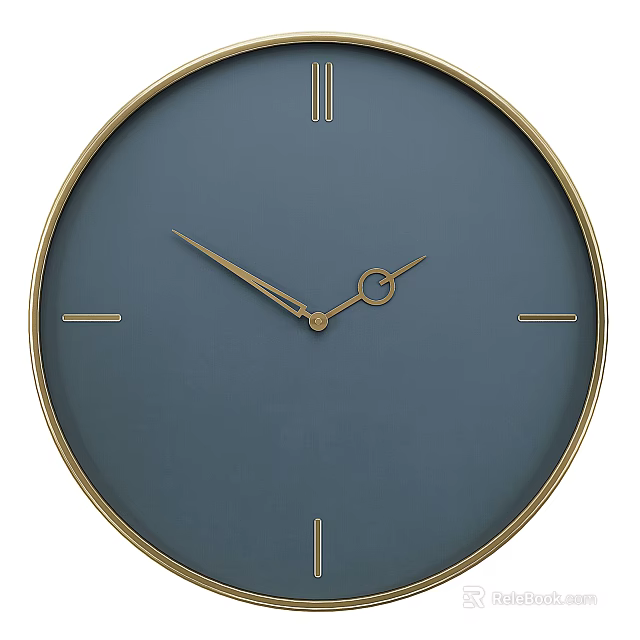 Modern Minimalist Wall Clock With Blue Dial And Golden Frame Hands 3d model 