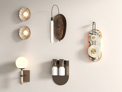 Modern Wall Sconces with Various Shapes Metal Frames and Wooden Accents Soft Lighting 3d model