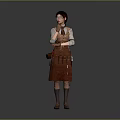 Detailed Game Movie Female Character With Brown Apron Tool Pouch And Long Sleeved Shirt