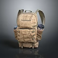 Multi functional Khaki Backpack With Multiple Pockets Side Water Bottle Holders And Durable Straps 3d model