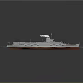 Large Naval Aircraft Carrier Sailing On Sea With Blue Waves Flight Deck And Smoke Stack