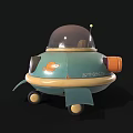Cartoon Flying Saucer With Blue Yellow Design Transparent Dome Bottom Wheels And Small Antenna