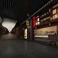 Traditional Chinese Cultural Center Featuring Ancient Street Scenery Red Lanterns Wooden Structures and Stone Pavement