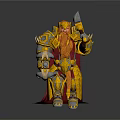 Mythical Man In Golden Decorative Armor With Long Beard Holding Hammer And Blue Gem