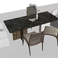 Black Marble Dining Table Set With Four Light Gray Chairs And Decorative Vase 3d model