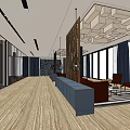 Hotel Public Lounge Area Modern Design With Comfortable Sofas Armchairs And Large Windows 3d model