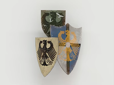 Decorative Shield Shaped Wall Decor With Eagle Motifs In Gold Black Blue 3d model