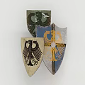 Decorative Shield Shaped Wall Decor With Eagle Motifs In Gold Black Blue
