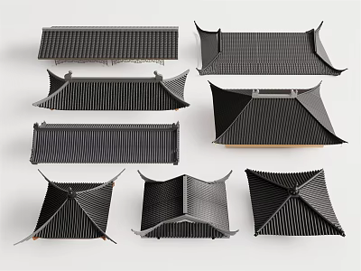 Architectural Roof Components In Various Traditional Black Tiled Styles 3d model