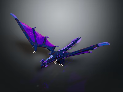 Vibrant Purple Blue Fantasy Dragon Character With Large Wings Flying In 3D Render 3d model